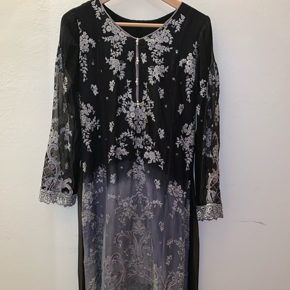 Black gray asian indian bollywood kurti top set - Picture 2 of 4